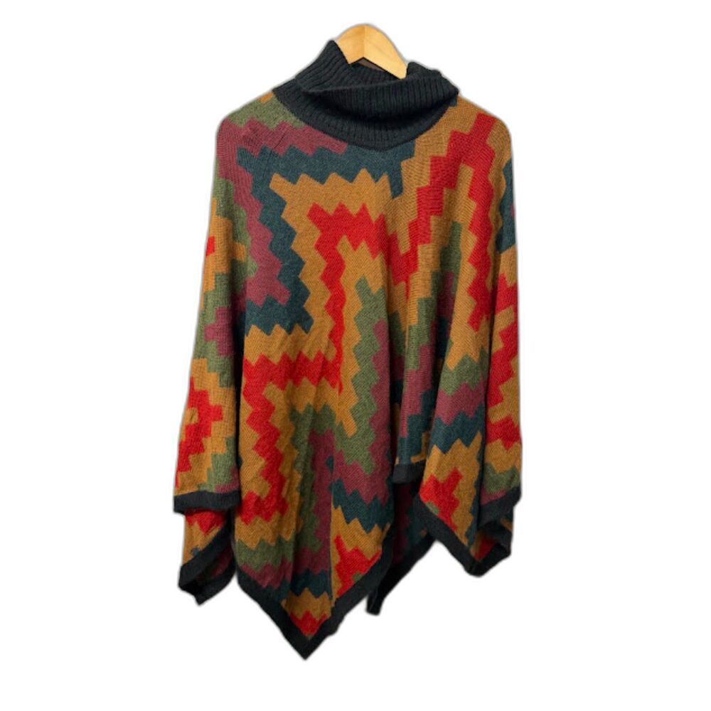 Novica Poncho Sweater Aztec Southwestern Alpaca Wool Blend Jewel Tones Fall OSFM